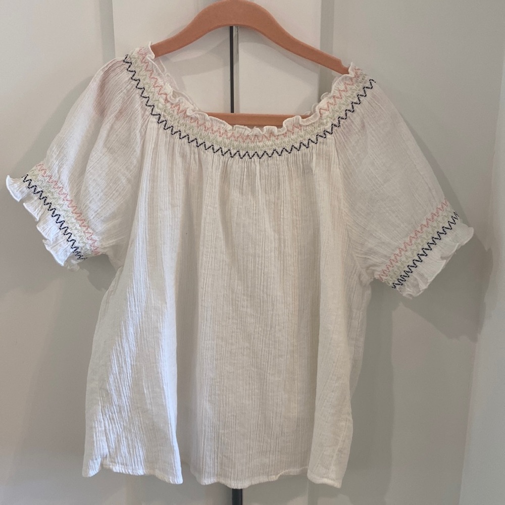 Copper Key Gauze embroidered edge lined top - size M